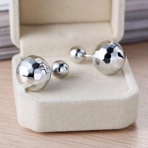 DoreenBeads Hot Fashion Silvery White Round Acrylic Stud Earrings Multi section (with ear plug) For Woman Jewelry 8mm 1Pair