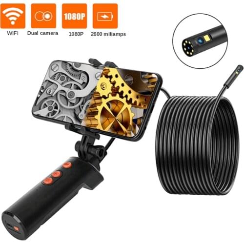 F280 Dual Lens Camera WIFI Inspection Endoscope HD1080P 8MM Rigid Cable Sanke Tube 9LED Waterproof Borescope for Android Iphone