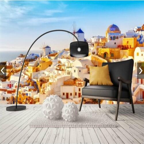 Custom Mediterranean Style Island Photo Wallpaper of Santorini Cafe Restaurant Snack Bar Background Mural Wall Papers Home Decor