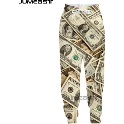 Jumeast Brand Men/Women 3D Printed Money Dollar Banknote Casual Long Pants Sport Pullover Length Sweatpants Trousers