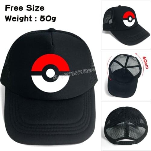 Pokemon Go Ashs Cap Pikachu Poke Ball Hat Black Game Bonnets Pocket Monster Hip Hop Baseball Caps Mesh Cap Sun Hats Kids Gifts