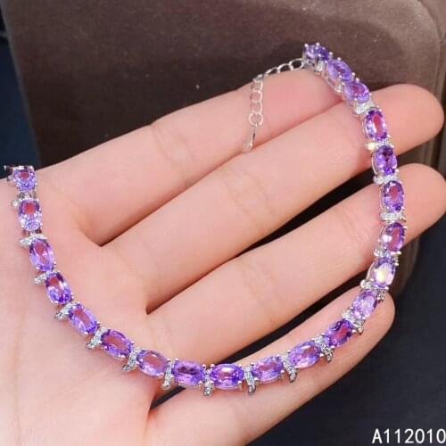 KJJEAXCMY Fine Jewelry 925 Sterling Silver inlaid Amethyst luxury women gemstone new hand bracelet hot selling