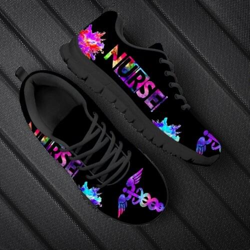 Galaxy Nurse Printed Shoes Women Fashion Casual Spring Mesh Sneakers for Ladies Brand Design Nursing Flat Shoes Walking Shoes