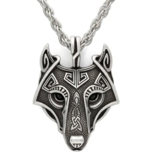 Fashion Retro Nordic Viking Pendant Necklace Wolf Head Necklace Animal Wolf Head Costume Accessories