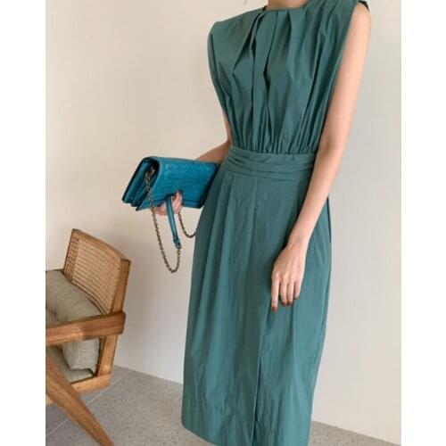 2021 summer new French style light cooked wind pleated high-end color embellished vest dress women