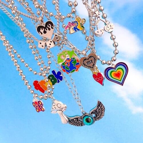 Lost Lady Creative Simple Necklace Skull Peach Heart Angel Key Lock Butterfly Pendant Necklace Alloy Jewelry Wholesale Direct