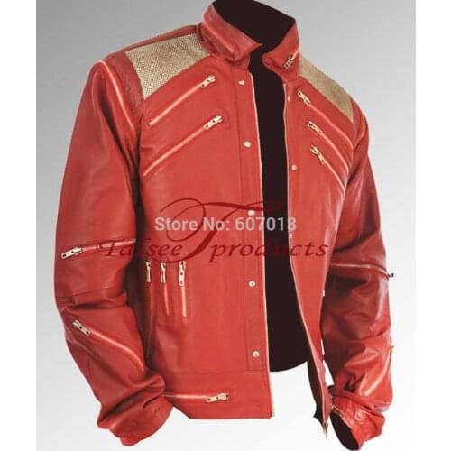Rare Classic MJ MICHAEL JACKSON CUSTOM Classic Beat It MV Red Zipper Leather Jacket