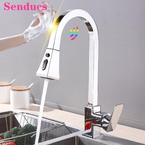Touch Kitchen Tap Senducs Square Hot Cold Pull Out Kitchen Mixer Faucets Sensor Kitchen Tap Smart Touch Kitchen Faucets