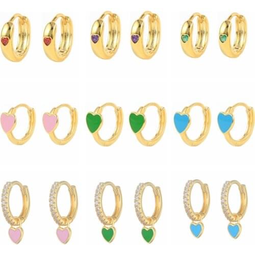 Aide 2021 Trend 925 Sterling Silver Pink Heart Enamel Piercing Pendiente Hoop Earring Ciecle Trends Zrcon CZ Crystal Jewelry