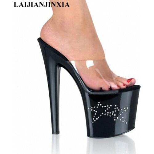 LAIJIANJINXIA 20 CM High Heels Slippers Club Night Sexy Pole Dancing Shoes Platform Women Shoes Slip-On Crystal Slides