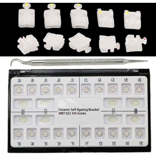 Dental Orthodontic Ceramic Clear Self Ligating Brackets MBT 0. 022 Slot 345 Hook