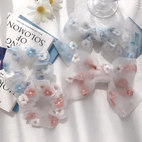 New Fashion women girl big bow hairpin pink blue embroidery flowers hairband ponytail holder fashion hair accessories