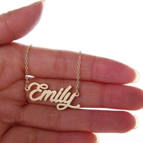 Emily Name Necklace for Women Script Letter Pendant Gold Color Stainless Steel Popular Nameplate Charm Jewelry NL2389