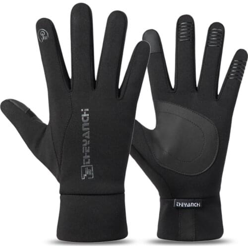 2021 Winter Skiing Gloves Mens Plus Velvet Warm Touch Screen Unisex Nylon Waterproof Outdoor Sports Leather Non-Slip Black Glove