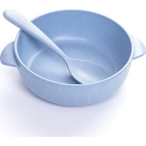 1pc Solid Color Tableware Set Food Bowl Creative Wheat Straw Plastic Bowl With Spoon Tableware Accessories