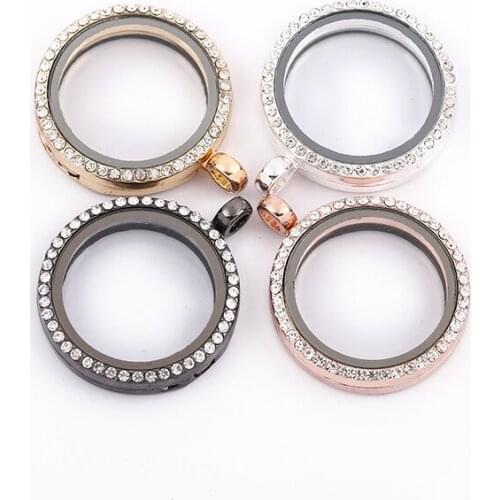 10pcs/lot 4 Color Round Floating Locket With Rhinestone Magnetic Glass Photo Memory Locket
