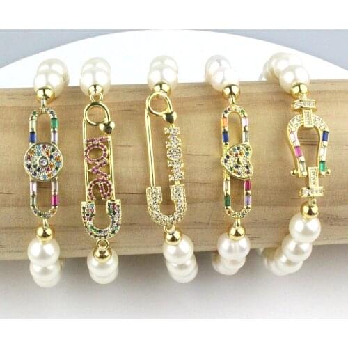 10pcs/lot New design colorful connector cz/pearl bracelet,love cubic zircon component,pearl beads chain bracelet cheap wholesale