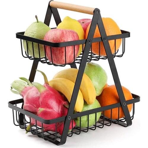 2-Tier Countertop Fruit Basket Fruit Bowl Bread Basket Vegetable Holder for Kitchen Storage (Upgrade and Detachable)