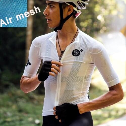 2021 RC Attaquer All Mesh Cycling Jersey Men Summer Super Light Short Sleeve Shirt Jacquard Air Breathing Wear Black White Blue