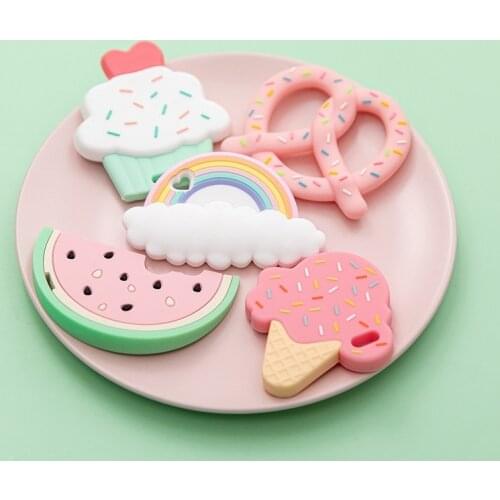 5Pcs/Set Baby Silicone Teethers Cartoon Animal Baby Teething Product Silicone Beads Teether Gifts For Pacifier Chains BPA Free