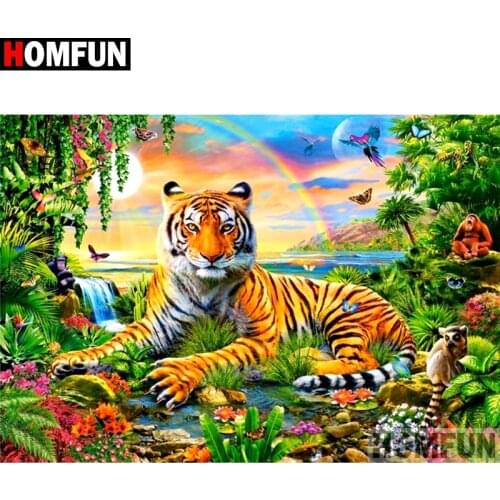 HOMFUN Full Diamond "Tiger rainbow scene" DIY 5D Diamond Painting Cross Stitch Home Decor Picture Of Rhinestone Handmade A27303