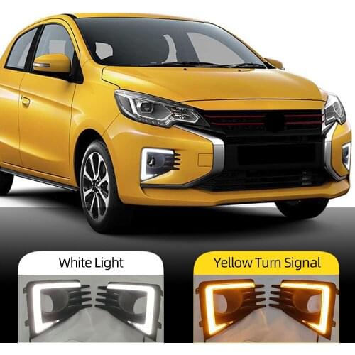 Car Flashing 2PCS Car DRL Lamp LED Daytime Running Light For Mitsubishi Mirage 2020 2021 Dynamic Yellow Turn Signal Function 12V