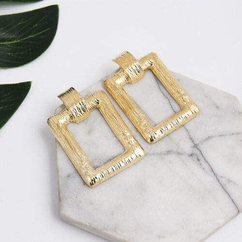 New punk big square earrings for women Gold silver color exaggerated vintage drop earrings Fashion jewelry accessories wholesale