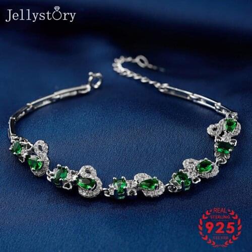 Jellystory Trendy 925 Sterling Silver Bracelet with Emerald Sapphire Ruby Gemstone for Women Wedding Party Gift Jewelry Bracelet