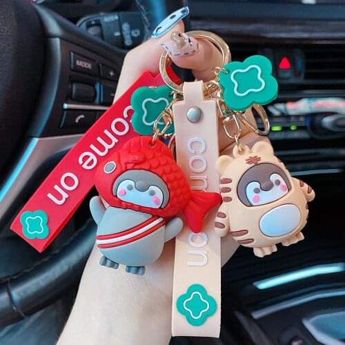 Creative Cartoon Fish Head Penguin Keychain Cute Penguin Doll Keyring Women Couple Car Bag Resin Key Chains Gifts