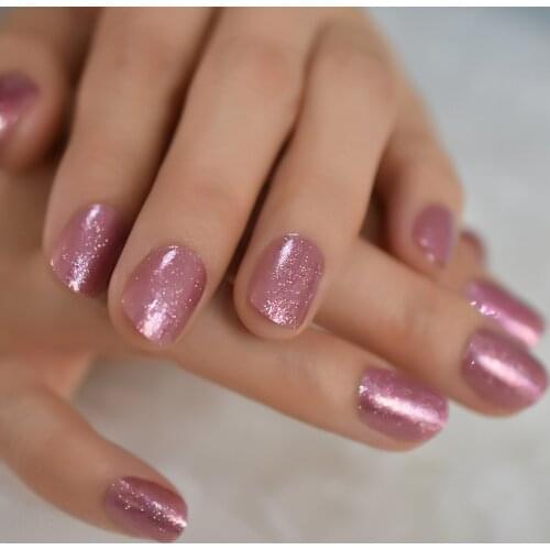 Round Glitter Shiny Girl Fake Nail Pink Galaxy Short Nail Tips Manicure Round Nails Salon Professional Products