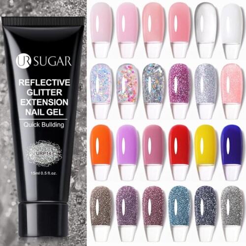 UR SUGAR 15ml Nude Pink Silver Glitter Extension Gel For Nail Extension Finger Quick Building Gel Acrylic Nail Art Gel Polish