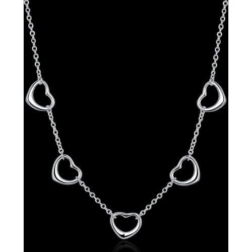 Classic 925 Sterling Silver Necklaces Jewelry 18 Inches five heart Fashion Necklace for Women Christmas Gifts Lover
