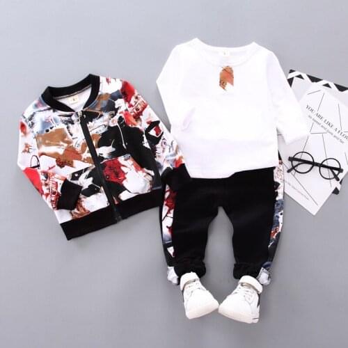 Baby Boys Spring Clothing Set Child Printed Hooded Jackets T-shirt Pants 3pcs Outfits Toddler Kids Sports Clothes Sets