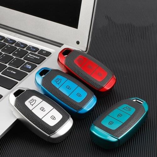 Leather TPU Car Key Case For Hyundai Elantra GT Kona 2018 2019 Santa Fe Veloster Smart Remote Fob Cover Protector Keys Bag