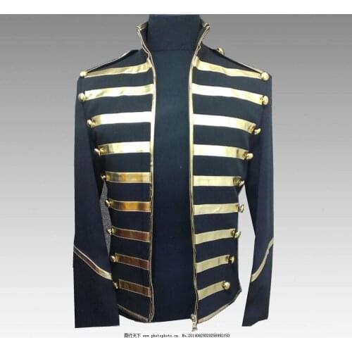 Fashion Male Golden Stripe Slim Fit Zipper Casual Suit Jackets Mens Party Prom Blazer Men Dark Green Dance Performance Costumes