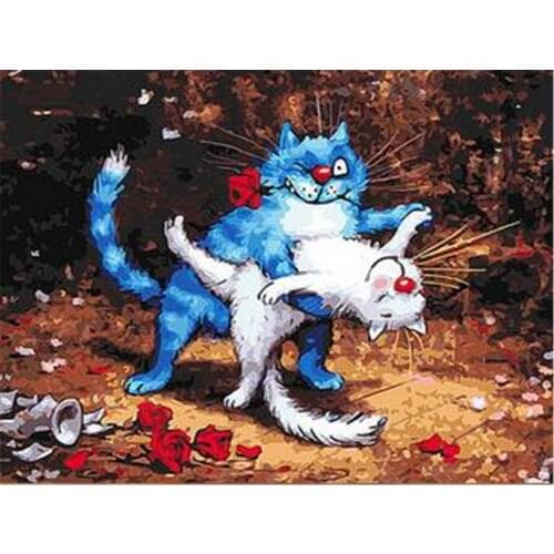 Cartoon Blue White Cat DIY 11CT Embroidery Cross Stitch Kits Needlework Craft Set Cotton Thread Printed Canvas Home Design