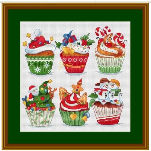 Stich Cross Stitch Kits Craft - Christmas Cupcakes New Year Cake Counted cross stitch Needlework Embroidery Cross-Stitching