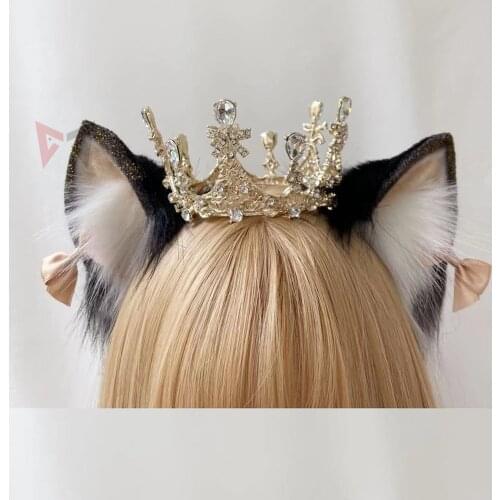 New Black Cat Crown Ears Hair Hoop Set Hand Made Work For KC Cosplay Party Game Costume Accessories Custom Made