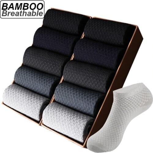 10Pairs/lot Bamboo Fiber Men Socks Large Size Short Ankle Business Black Male Meias Socks Breathable Men Plue Size EU38-48