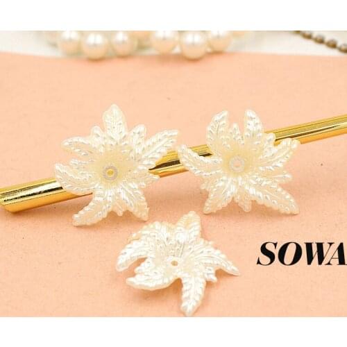New! Size 36*30mm 20pcs/lot Ivory Color Resin ABS Imitation Pearls Effect 3D Maple Leaf Designed For DIY jewelry Making
