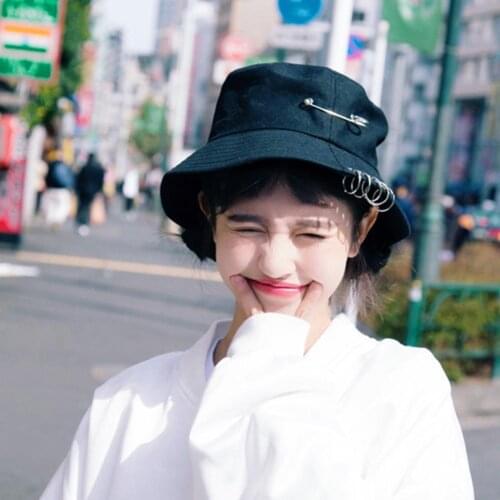 2020 Unisex Iron Ring Bucket Hat Spring Summer Girl Boy Fisherman Hip hop Sun Hat Female Male Folding Outdoor Travel Cool Solid