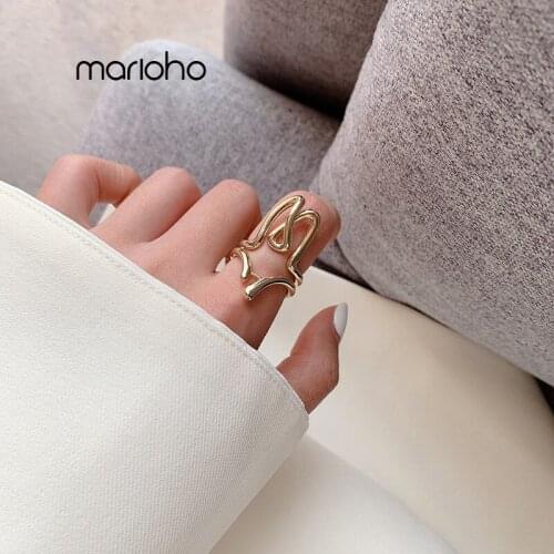 Simple Retro Metal Abstract Hollow Portrait Opening Ring Gold Silver Color Twist Minimalist Women Party Jewelry Accessories
