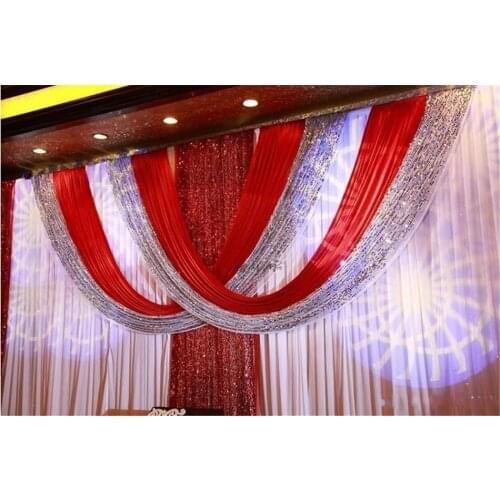 Luxury 3*6m White and red ice Silk sequin Wedding Backdrop Wedding Curtain Backdrop Wedding Drape