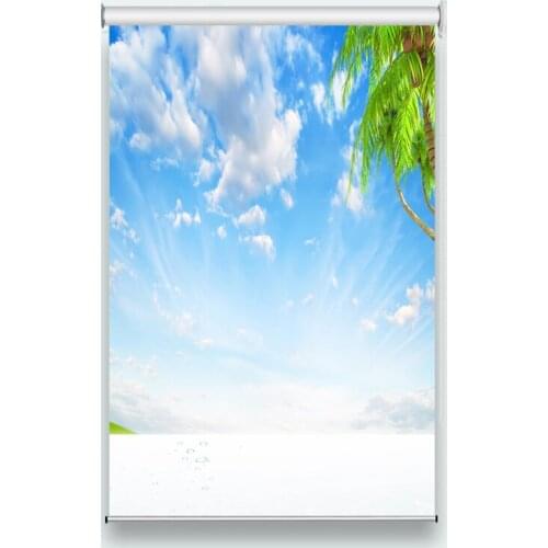 Window Roller Blinds Stereoscopic White cloud coconut tree Living Room Bedroom Hotel Roller Blinds On The Window
