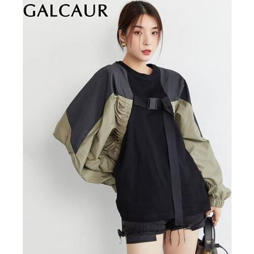 GALCAUR Hit Color Sweatshirts For Women O Neck Batwing Long Sleeve Patchwork Lace Up Designer Knitting Pullovers Female 2021 New