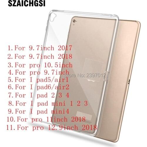 Wholesale 50pcs/lot Ultra-thin Clear TPU Soft Cover Case For iPad Pro 11 12.9 2018 9.7 2 3 4 5 6 Air Mini Transparent Case
