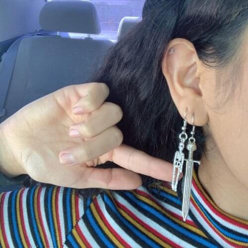 Gothic Owl on Sword Drop Earrings Antique Silver Sword Medieval Earrings Women E56A