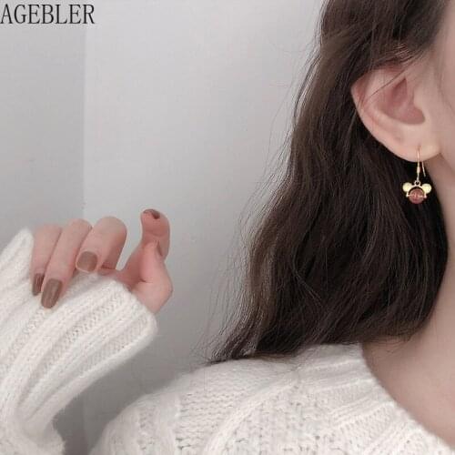 Strawberry Crystal Natural Stone Dangle Earrings Cute Mouse Drop Earings 925 Silver Lovely Fashion Design Earrings Women Jewelry