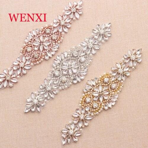 WENXI (10 pcs) Wholesale Bridal Sash Beaded Crystal Rhinestonesd Appliques Sewing On Wedding Dress Belt Accessory WX824