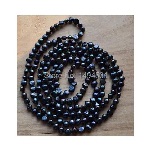 Wholesale Pearl Jewelry , 48 Inches Long 5-6.5mm Baroque Black Color Genuine Freshwater Pearl Necklace - New Free Shipping